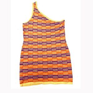 Cotton on One Shoulder Knit Mini Dress Mona Geo Magenta Purple & Ginger Orange